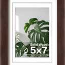 Egofine 5x7 Picture Frame Made of Solid Wood with Plexiglass, Display Pictures 3.5x5/4x6 with Mat or 5x7 Without Mat for Tabletop and Wall Mounting, Walnut Color
