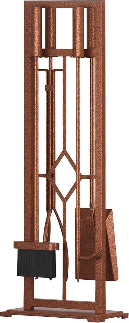 Fire Beauty 5 Pieces Fireplace Tools Set Wrought Iron Fire Place Pit Poker Holder(Antique Bronze)