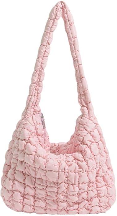 Acmplla Quilted Puffer Tote Bag Large Crossbody Shoulder Bag Nylon Puffy Bubble Bag with Adjustable Shoulder Strap