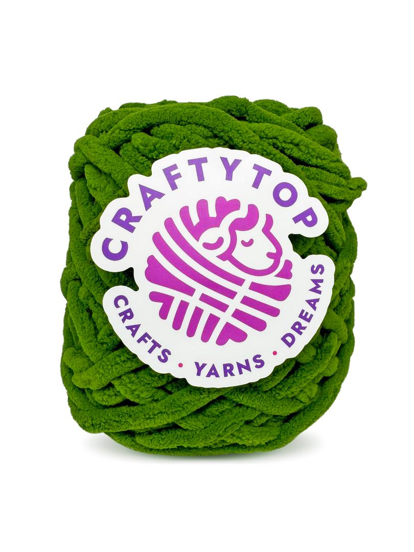 CRAFTYTOP Super Bulky Chenille Yarn #6 for Crocheting & Knitting – Soft, Chunky, Fluffy Yarn Ideal for Baby Blankets, Plush Toys, Amigurumi, DIY Crafts, Cozy Accessories (Green Serenity)