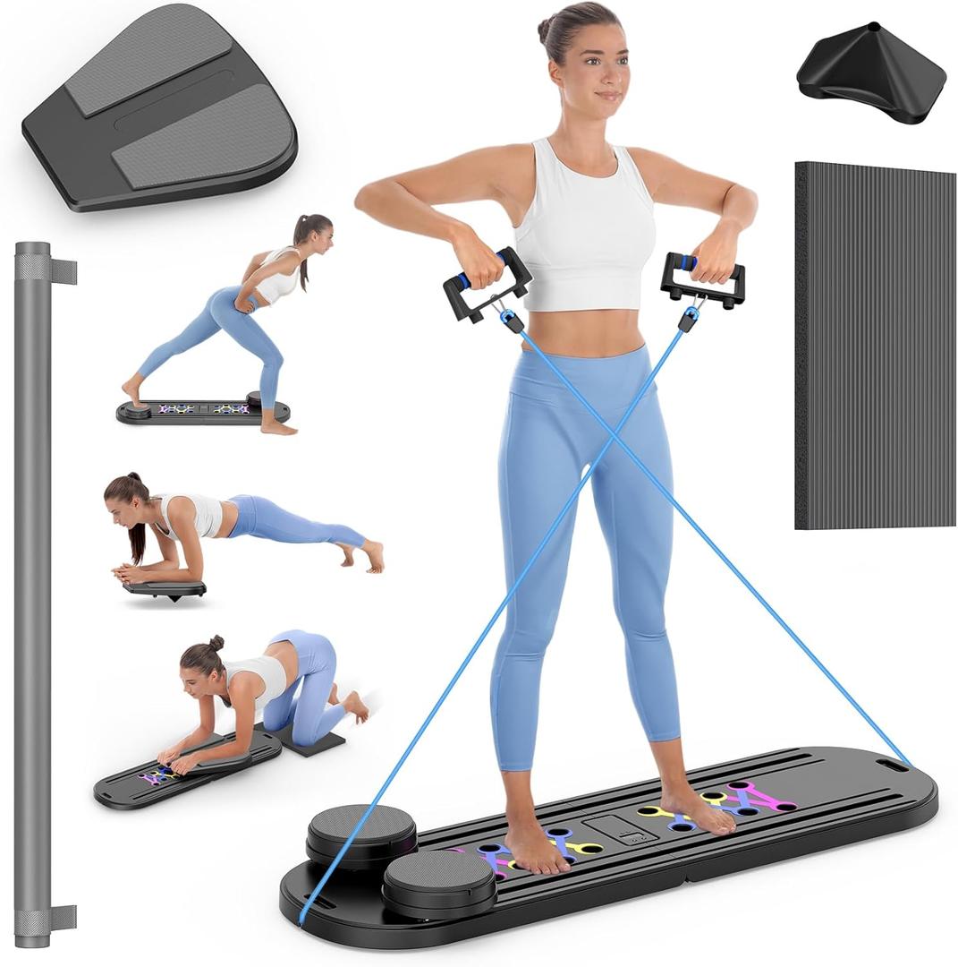 Pilates Board, Foldable Pilates Reformer Set 7 in 1 Multi-Purpose pilates equipment for Women Full Body Workouts at Home, Rayspace Portable Ab Core Trainer, Exercise Board with Timer & Resistance Band