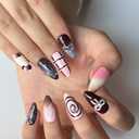10Pcs Spring Summer Press on Nails Almond Shape False Nails with Bow Design Medium Length Fake Nails Handmade Nails Press On 3D Star Fake Nails Reusable Nails for Women (Size M)