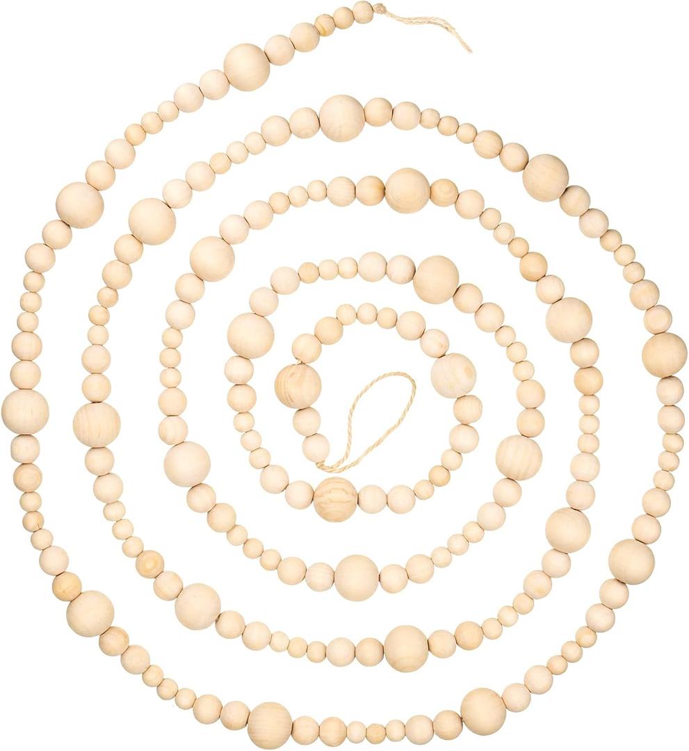 Boao 10 Feet Christmas Wooden Beads Garland Beige Christmas Tree Garland Wall Hanging Prayer Beads for Holiday Rustic Farmhouse Home Natural Boho Decor