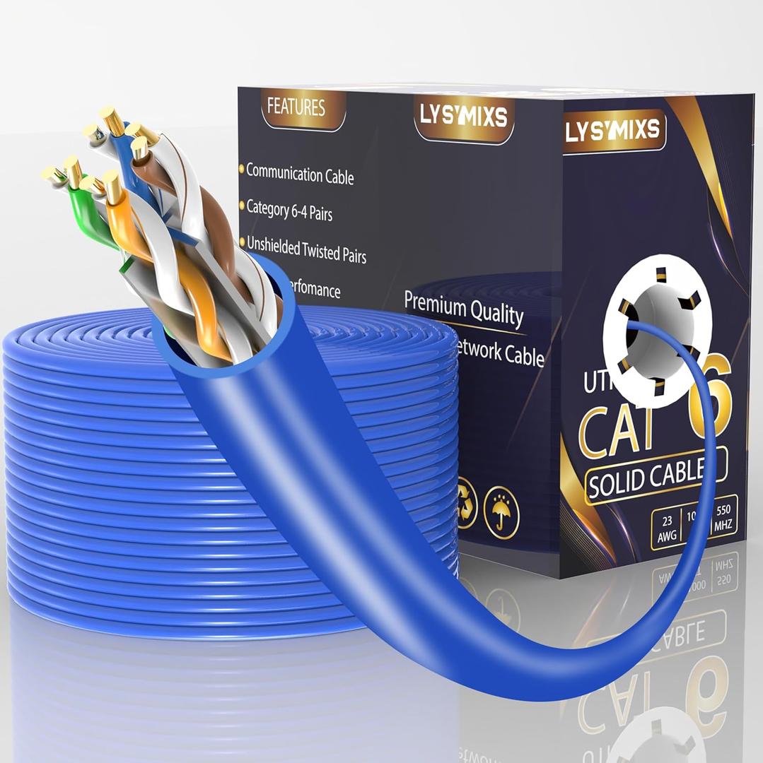 Cat6 Ethernet Cable 1000FT Channel Test Pass, Cat6 1000ft Ethernet Cable 23AWG Solid CCA, Cat6 Cable 550MHZ 10G with Easy Pull Box Blue
