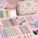 62PCS Aesthetic School Supplies, Cute Back to School Supplies College Essentials Preppy Stationary Set with Large Pencil Pouch Case, Pastel Highlighters Gel Pens Mechanical Pencils for Student Girls