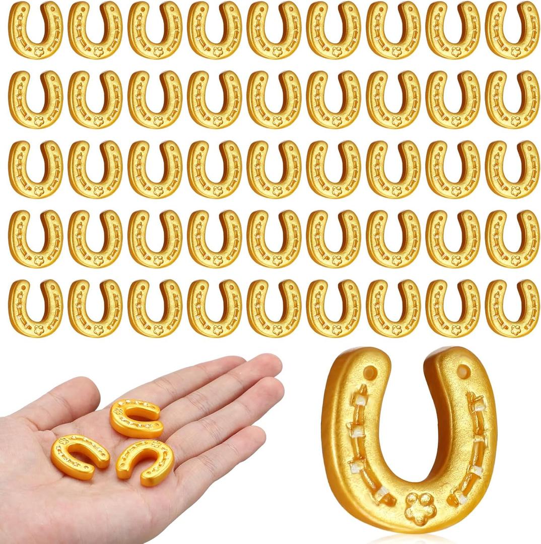 Giegxin 60 Mini Resin Derby Horseshoe Decorations Horseshoe Flatback DIY Craft Tiny Figurines Charms Decor Pendant Embellishments for DIY Making Gift Accessories Festival Supplies(Gold)