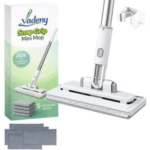 Cloth Changing Mini Mop Zero Touch Lazy Flat Cleaning Tool Clip Clamp Disposable Dust Sweeper Portable Hands Free Wet and Dry Compatible Click Snap Easy Wall Floor Clean Reusable for Small Spaces