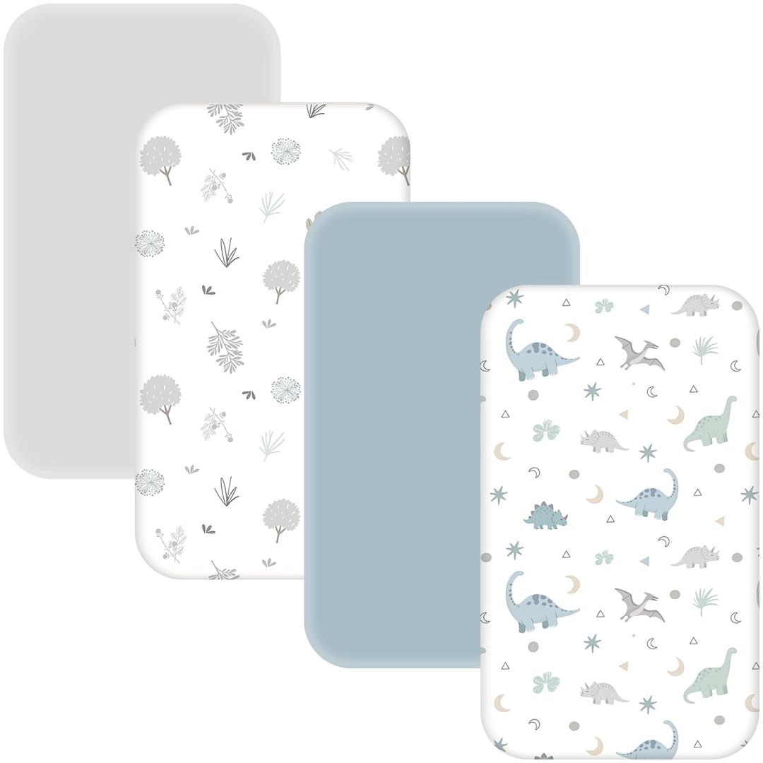 4 Pack Baby Bassinet Sheets - 35"x20" Bedside Bassinet Sheets for Newton, Ezebaby, AMKE & Other Large Bedside Sleeper | Ultra Soft & Skin Friendly Bassinet Fitted Sheets for Boys Girls (Teal)