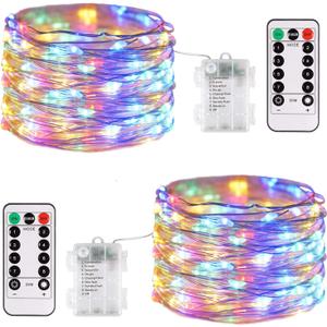 JMEXSUSS 2 Pack Multicolor Fairy Lights Battery Operated, Total 200 LED 66ft Indoor Christmas Twinkle Lights with Remote, 8 Modes Multicolor String Lights for Bedroom Wedding Birthday Party