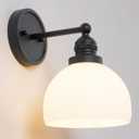 Black Wall Sconce Vintage Bathroom Sconce Light with Frosted Milk Glass Farmhouse Bathroom Vanity Light for Living Room Bedroom Hallway Stairway E26 Hardwire Indoor