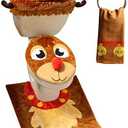 JOYIN 4 Pieces Christmas Theme Bathroom Decoration Set w/Toilet Seat Cover, Rugs, Tank Cover, Toilet Paper Box Cover and Santa Towel for Xmas Indoor Décor, Party Favors (Reindeer)