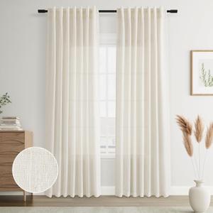 Joywell Cream Natural Back Tab Rod Pocket Linen Curtains 84 Inches Long 2 Panels for Living Room Bedroom Neutral Boho Farmhouse Rustic Light Filtering Semi Sheer Curtains Window Treatment 52"x84"