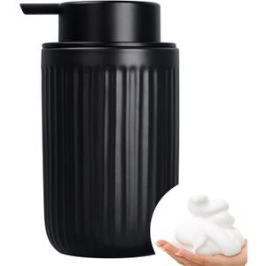 BosilunLife Foam Hand Soap Dispenser - Ceramic Black Foaming Soap Dispenser for Bathroom 12oz Refillable Liquid Lotion Soap Dispenser with Rust-Proof foaming Pump for Countertop