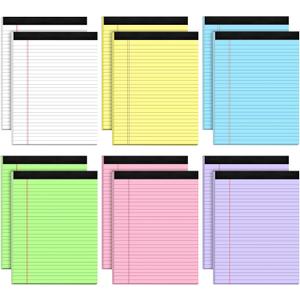 AILZFEI Legal Pads 8.5 x 11 Wide Ruled - Note Pads 30 Sheets/Pad - 20lb Colored Notepad Paper - Perforated Notepad with Sturdy Back - Pink, Purple, Yellow, Green, Blue, White 