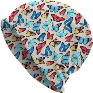 red Yellow Butterfly Slouchy Beanie Chemo Hat Cancer Headwear Knitted Hats Thin Running Skull Cap Nightcap for Women Men