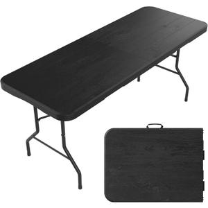 6 Ft Plastic Folding Table,Heavy Duty Portable Table for Indoor & Outdoor,Wood Grain Desktop & 350lbs Weight Capacity,Premium Solutions for Camping,Picnic,BBQ and Party