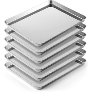 Mimorou 6 Pcs Baking Sheet Set Stainless Steel Cookie Sheet Cookie Baking Pan Bakeware Oven Tray Dishwasher Safe Commercial Grade Pans(16x12x1 Inch)