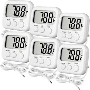 Kingdder 6 Pack Digital Thermometer with Magnetic Back External Sensor Fridge Thermometer Freezer Waterproof Room Temperature Monitor with LCD Display, Max/min Record Function for Kitchen Aquarium