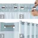 eachope Boho Farmhouse No Hook Shower Curtain Set with Snap-in Fabric Liner,Heavy-Duty Linen Textured Rustic Striped Design,Water-Repellent with Tassels and Sheer Window,Fog Blue,71x74