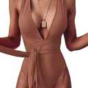 Lilosy Sexy Tie Criss Cross Plunge One Piece Thong Swimsuit High Cut Brazilian Bathing Suit, L