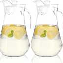 SOUJOY 2 Pack Plastic Pitcher, 2L Clear Iced Water Jug with Lid and Handle, Heat Resistant BPA-Free Tea Pitcher for Lemonade, Juice, Milk, Cold or Hot Beverage