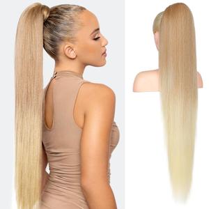 Flufymooz ponytail extension, 36 Inch Long Straight Drawstring Ponytail Synthetic Hairpieces Fake Pony Tails Natural Soft Clip in Hair Extension ponytail for Women (Dark Blonde to Light Blonde)