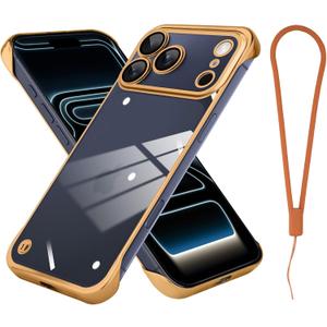 Phone Case, Compatible with iPhone 17 Pro Max, Transparent Electroplated Golden Phone Case, Frameless Design, with Camera Lens Protection.