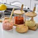 3 x Lawei Set of 3 Condiment Jar with Lids and Spoons - Glass Sugar Bowls Sugar Salt Container Set for Sugar Serving Spice Salt