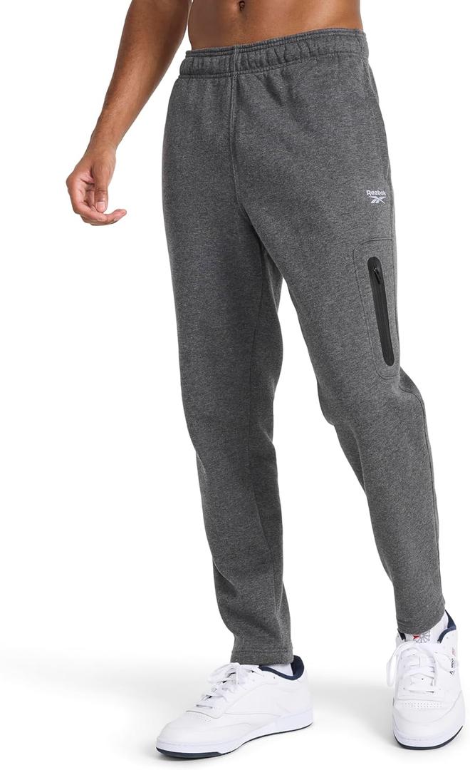 Reebok Mens Tremont Fleece Pant, Standard Fit with Open Bottom, 30 Inseam, Midweight Cotton-Poly Fleece Fabric (Medium, Charcoal Heather)