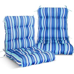 EAGLE PEAK Tufted Outdoor/Indoor Seat/Back Chair Cushions, Set of 2, 42'' x 21'', Blue Stripe