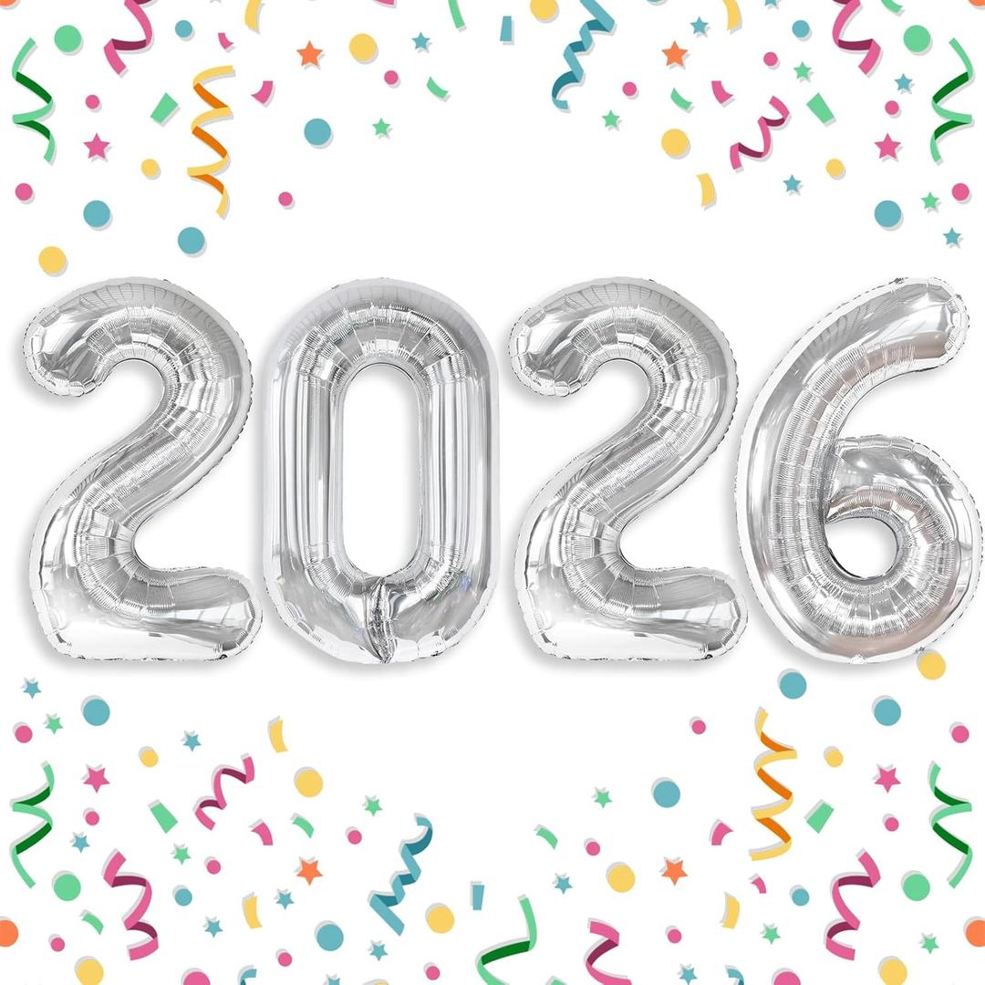 2026 Balloons Silver 2026 Balloon Numbers - 40 Inch Happy New Year Foil Balloons 2026 for New Year Eve Party Supplies Birthday Graduation Anniversary Decorations