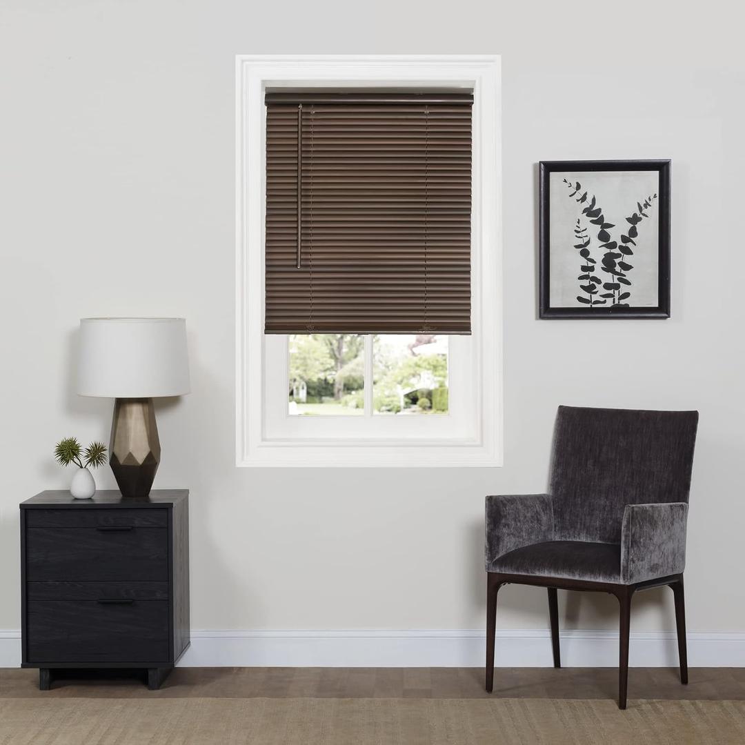 Cordless Room Darkening Mini Blind - 32 Inch Width, 64 Inch Length, 1" Slat Size - Mahogany - Cordless GII Deluxe Sundown Horizontal Windows Blinds for Interior by Achim Home Decor