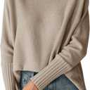 Cicy Bell Womens Mock Neck Sweaters Batwing Long Sleeve Chunky Knit Pullover Oversized Fall Casual Trendy Sweater Tops