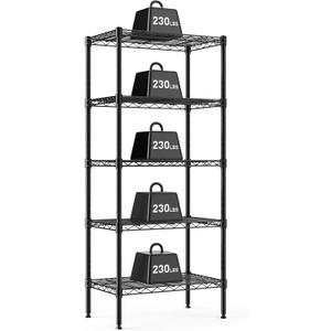 DUMOS 5-Tier Metal Wire Storage Shelves, Adjustable Standing Storage Rack Shelf, Heavy Duty Steel Shelving Unit Organizers for Kitchen Bathroom Pantry Garage, 23.1" W13.4" D59.5" H, Black