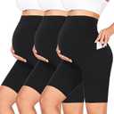 GROTEEN 3 Pack Women's Maternity Shorts Over Belly with Pockets - 8'' High Waisted Workout Yoga Pregnancy Biker Shorts (Black/Black/Black)