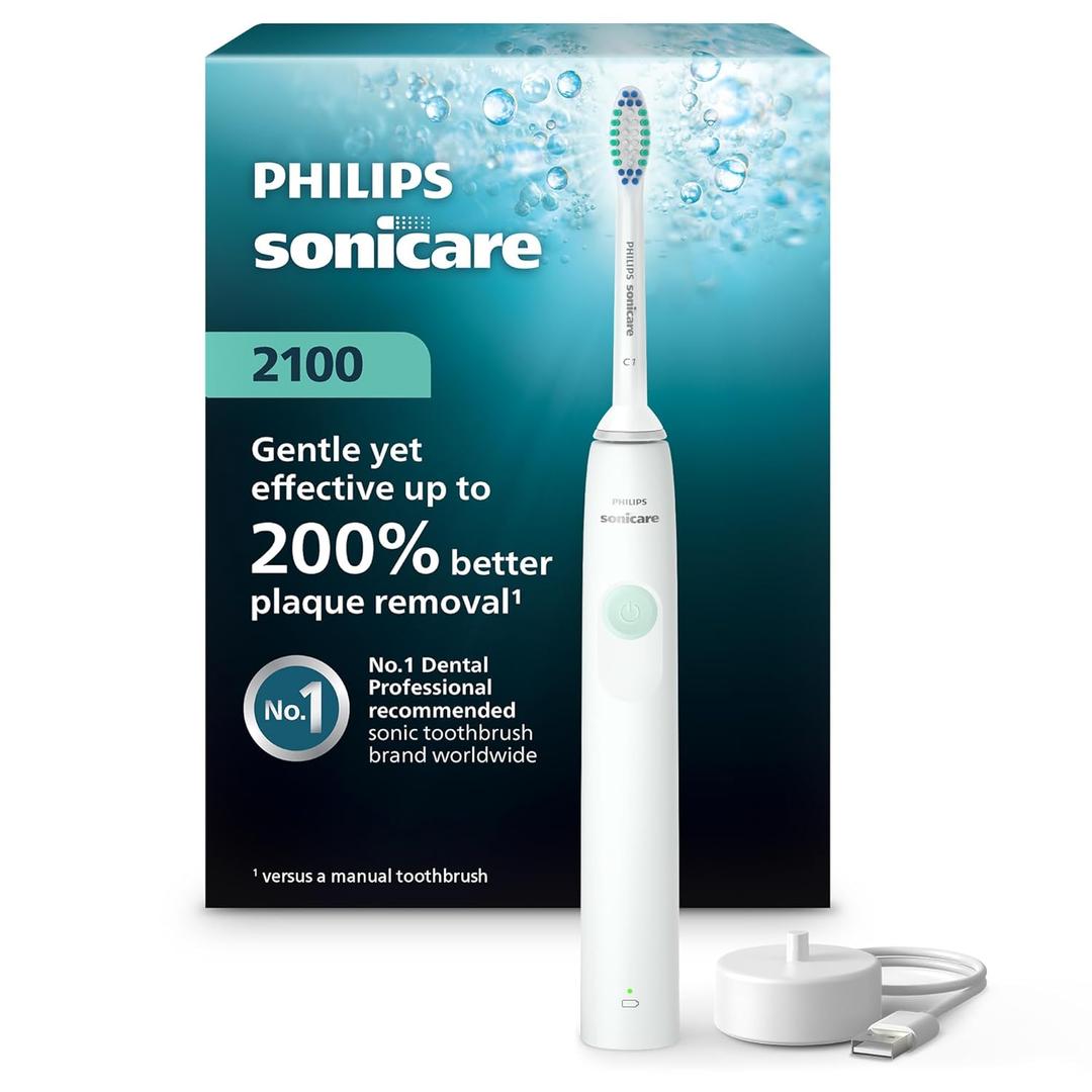 Philips Sonicare 2100 Series Electric Toothbrush - Sonic Toothbrush with Advanced Sonic Technology, Two Intensity Settings, Smartimer & Quadpacer, White, Model HX3661/04
