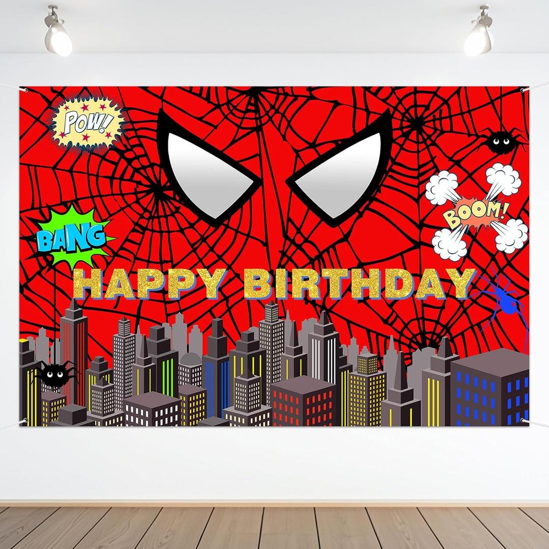 Red Spider Web Backdrop Party Decoration Supplies, 6 x 4ft Super Heros Photo Decor Banner for Boys Baby Shower Birthday Party Photography Background (Red Spider)