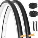 Hycline Road Bike Tires Set: 2-Pack 700x28C(28-622) Folding Replacement Puncture-Resistant Bicycle Tires and 2 Pcs 700x25-28C Inner Tubes Presta Valve with Tire Levers for City Commuter Road