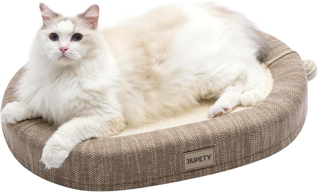 Jiupety Sisal Cat Scratcher Bed, 24" Extra Large Scratcher Up to 20lbs, Oval Durable Scratching Board, 3 in 1 Cat Bed, Brown