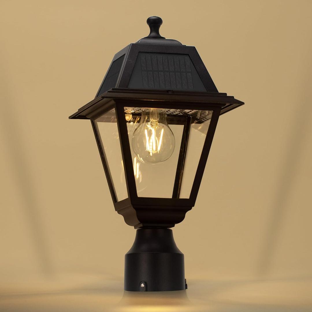 LUTEC LED Solar Post Light, Cast Aluminum Solar Lamp Post Light,Dusk to Dawn Waterproof Pole Light Head, 200 lumens 3-inch Fitter Base for Outside (Without Base)