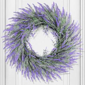 HUZIYAHAN Spring Summer Lavender Door Wreath 24Inch Front Door Wreath All Seasons Wreaths Purple Artificial Lavender Wreaths for Outdoor Outside Indoor Window Home Rustic Farmhouse Decorations