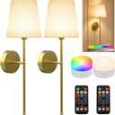 Wall Sconces Set of Two, Battery Operated Rechargeable Wireless Sconces Wall Decor with Remote, RGB Dimmable Wall Lamp for Bedroom Living Room Hallway (Gold)