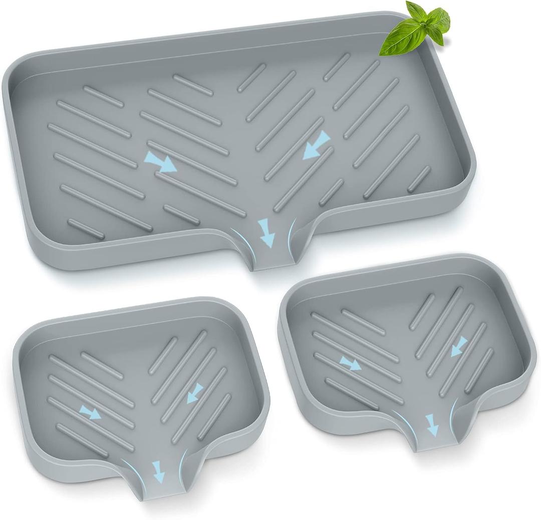 Kitchen Soap Tray,Kitchen Sink Tray Sponge Tray Kitchen Sponge Holder Self Draining Premium Silicone Soap Holder for Bathroom Counter Sink Caddy Organizer for Dish Soap Bottle,Soap Dispenser (Trgy)