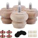 2 Inch Wooden Unfinished Bun Feet for Dresser Legs Couch Sofa Cabinet Ottoman DIY Replacement Wood Furniture Legs Set of 4 M8 Bolt Screw in (2)