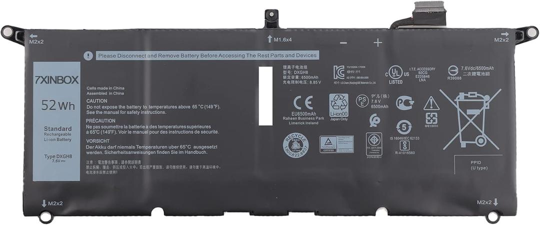 7.6V 52Wh DXGH8 0H754V H754V P82G Replacement Laptop Battery for Dell XPS 13 9370 9380 7390 2019 Inspiron 13 7000 7390 7391 2-in-1 5390 5391 14 7400 7490 Latitude 3301