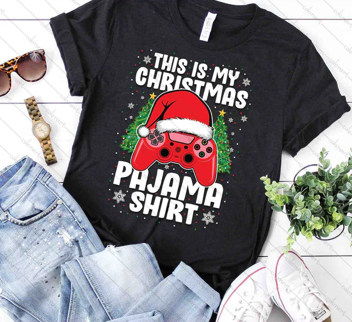 This Is My Christmas Pajama Video Game Gamer Boys Teens T-Shirt ,2 pcs M /S Black