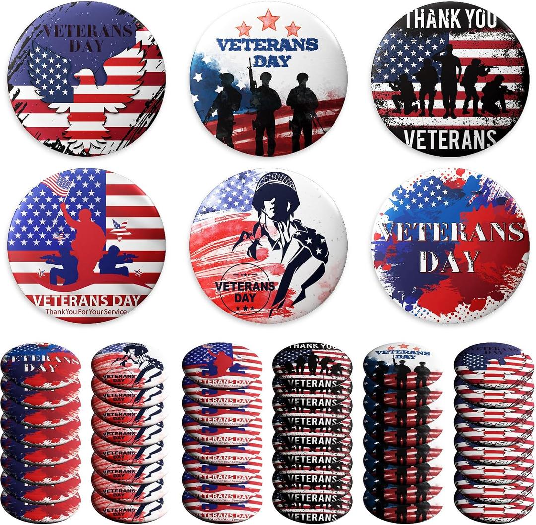 48 Pcs Veteran Button Pins, Veterans Day American Flag Lapel Pins Veterans Day Gifts, Veterans Day Decorations for Men Patriotic Accessories Costume Decorations