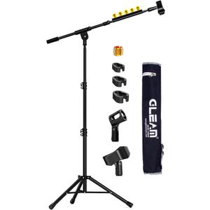 GLEAM Microphone Stand for Light Microphone less than 1 LB - Tripod Boom Arm Mic Stand with Carrying Bag, 2 Mic Clips and Screw Adapter Portable for Singing Performance Wedding Stage and Mic Mount