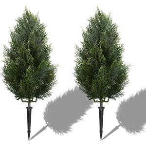 2.5FT Artificial Cedar Topiary Trees with Ground Spike, UV Resistant Topiary Trees Artificial Outdoor Plants, Artificial Plants Outdoor for Indoor, Front Porch, Garden, Set of 2