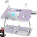 iXTRA Laptop Lap Desk Include Cooling Fan,Adjustable Lap Desk with Light Fan,Folding Laptop Desk for Bed with USB,Bed Desk with Storage Drawer 60x40cm,Purple